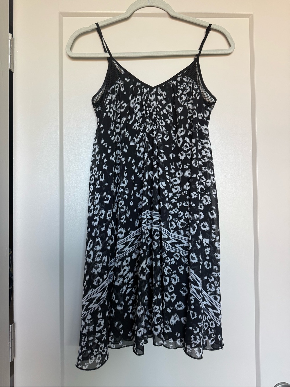 Express Black and White Leopard Print Spaghetti Strap Dress, Size XS